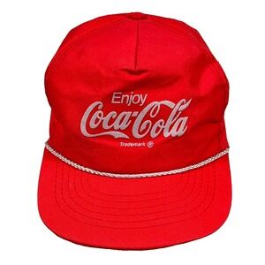 Vintage Coca Cola Hat Cap SnapBack Red Gray Script 90s Promo Made in USA Soda